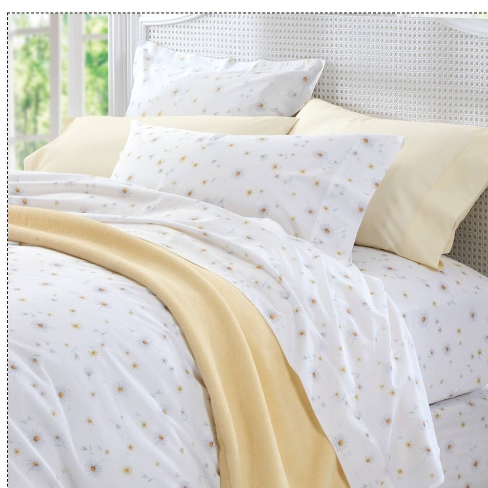 Cuddledown Daisy Percale Duvet Cover King White Cotton Floral Made in Italy